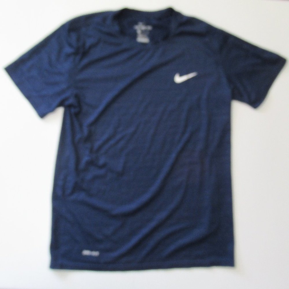 Nike Men's Short Sleeve Athletic Cut Navy Dri Fit Running Athletic Tee T-shirt